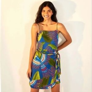 NWT Blue Macaw Mini Wrap Dress FARM RIO size small